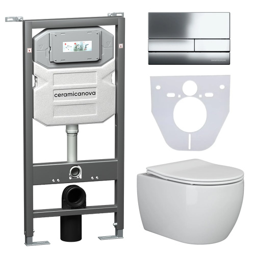 Инсталляция с кнопкой + унитаз + шумоизоляция Ceramica Nova CN3001_1002CH_1000